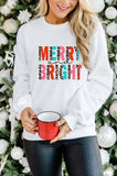 LC25313502-1-S, LC25313502-1-M, LC25313502-1-L, LC25313502-1-XL, LC25313502-1-2XL, White Merry Christmas Sweatshirt for Women MERRY and BRIGHT Leopard Shirt Pullover