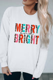 LC25313502-1-S, LC25313502-1-M, LC25313502-1-L, LC25313502-1-XL, LC25313502-1-2XL, White Merry Christmas Sweatshirt for Women MERRY and BRIGHT Leopard Shirt Pullover