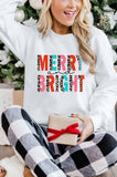 LC25313502-1-S, LC25313502-1-M, LC25313502-1-L, LC25313502-1-XL, LC25313502-1-2XL, White Merry Christmas Sweatshirt for Women MERRY and BRIGHT Leopard Shirt Pullover