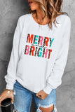 LC25313502-1-S, LC25313502-1-M, LC25313502-1-L, LC25313502-1-XL, LC25313502-1-2XL, White Merry Christmas Sweatshirt for Women MERRY and BRIGHT Leopard Shirt Pullover