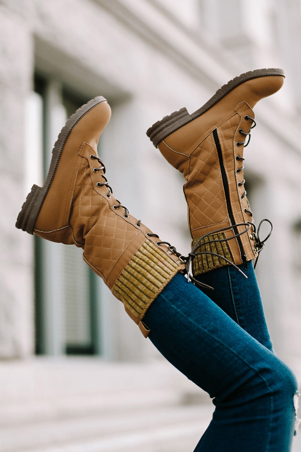 Colorblock Lace-Up Booties
