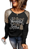 LC25118175-2-S, LC25118175-2-M, LC25118175-2-L, LC25118175-2-XL, LC25118175-2-2XL, Black Women Xmas Wonderful Christmas Season Graphic Sequined Top