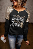 LC25118175-2-S, LC25118175-2-M, LC25118175-2-L, LC25118175-2-XL, LC25118175-2-2XL, Black Women Xmas Wonderful Christmas Season Graphic Sequined Top