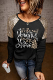 LC25118175-2-S, LC25118175-2-M, LC25118175-2-L, LC25118175-2-XL, LC25118175-2-2XL, Black Women Xmas Wonderful Christmas Season Graphic Sequined Top