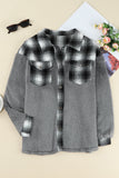 LC8512482-11-S, LC8512482-11-M, LC8512482-11-L, LC8512482-11-XL, LC8512482-11-2XL, Gray Women's Button Down Pocket Coat Plaid Shacket