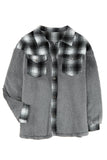 LC8512482-11-S, LC8512482-11-M, LC8512482-11-L, LC8512482-11-XL, LC8512482-11-2XL, Gray Women's Button Down Pocket Coat Plaid Shacket
