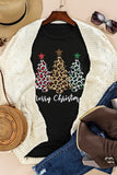 LC25218986-2-S, LC25218986-2-M, LC25218986-2-L, LC25218986-2-XL, LC25218986-2-2XL, Black Women Leopard Christmas Xmas Casual Long Sleeve Tees