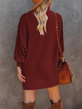 LC273345-3-S, LC273345-3-M, LC273345-3-L, LC273345-3-XL, Red Women Casual Turtleneck Oversized Sweater Dresses Ribbed Baggy Pullover Knit Dress