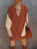 LC273345-2017-S, LC273345-2017-M, LC273345-2017-L, LC273345-2017-XL, Brown Women Casual Turtleneck Oversized Sweater Dresses Ribbed Baggy Pullover Knit Dress