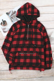 LC25312460-3-S, LC25312460-3-M, LC25312460-3-L, LC25312460-3-XL, LC25312460-3-2XL, Red Women’s Pullover Hoodie Buffalo Plaid Zipped Front Sweatshirt
