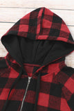 LC25312460-3-S, LC25312460-3-M, LC25312460-3-L, LC25312460-3-XL, LC25312460-3-2XL, Red Women’s Pullover Hoodie Buffalo Plaid Zipped Front Sweatshirt