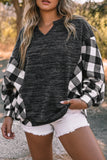 Women Buffalo Plaid Shirts Split Neck Knit Top