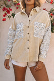 Veste boutonnée en velours côtelé pour femme, chemise léopard, chemisiers surdimensionnés, hauts