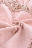 LC8512530-10-S, LC8512530-10-M, LC8512530-10-L, LC8512530-10-XL, LC8512530-10-2XL, Pink Women's Distressed Fringed Cropped Denim Jacket Long Sleeve Trucker Jacket