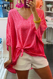 Women's Leopard Oversized Blouse Half Sleeve V Neck Top