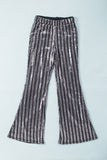 LC77253-13-S, LC77253-13-M, LC77253-13-L, LC77253-13-XL, LC77253-13-2XL, Silver Sequin Stripe High Waist Flare Pants