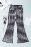 LC77253-13-S, LC77253-13-M, LC77253-13-L, LC77253-13-XL, LC77253-13-2XL, Silver Sequin Stripe High Waist Flare Pants