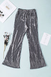 LC77253-13-S, LC77253-13-M, LC77253-13-L, LC77253-13-XL, LC77253-13-2XL, Silver Sequin Stripe High Waist Flare Pants