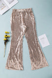 LC77253-18-S, LC77253-18-M, LC77253-18-L, LC77253-18-XL, LC77253-18-2XL, Apricot Sequin Stripe High Waist Flare Pants