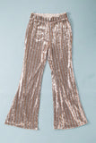 LC77253-18-S, LC77253-18-M, LC77253-18-L, LC77253-18-XL, LC77253-18-2XL, Apricot Sequin Stripe High Waist Flare Pants