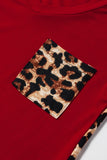 TZ25256-3-S, TZ25256-3-M, TZ25256-3-L, TZ25256-3-XL, TZ25256-3-XXL, Red Kids Leopard Print Tops V Neck Leopard Shirts Short Sleeve Blouses with Pocket