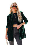 LC852449-9-S, LC852449-9-M, LC852449-9-L, LC852449-9-XL, Green Women Velvet Blazer Jacket Relaxed fit Casual Outerwear
