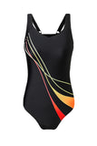 LC442787-2-S, LC442787-2-M, LC442787-2-L, LC442787-2-XL, LC442787-2-2XL, Black Women's One Piece Swimsuit Striped Pattern Print Sleeveless Bathing Suit