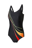 LC442787-2-S, LC442787-2-M, LC442787-2-L, LC442787-2-XL, LC442787-2-2XL, Black Women's One Piece Swimsuit Striped Pattern Print Sleeveless Bathing Suit