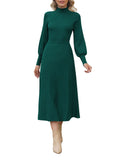 LC275013-9-S, LC275013-9-M, LC275013-9-L, LC275013-9-XL, Green Women's 2 Piece Sweater Dress Mock Neck Puff Sleeve Ribbed Knit Top Maxi Skirt Set