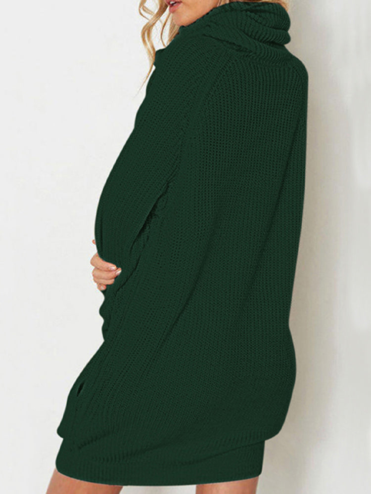 LC2722775-9-S, LC2722775-9-M, LC2722775-9-L, LC2722775-9-XL, Green Womens Turtleneck Oversized Sweater Dresses Print Pullover Ribbed Knit Dress
