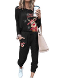 Lounge Sets for Women Christmas Reindeer Print Loungewear Set Jogging Suits