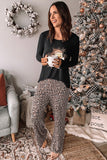 LC15361-20-S, LC15361-20-M, LC15361-20-L, LC15361-20-XL, LC15361-20-2XL, Women's Pajama Set Christmas Santa Clause Leopard Print Lounge Set