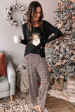 LC15361-20-S, LC15361-20-M, LC15361-20-L, LC15361-20-XL, LC15361-20-2XL, Women's Pajama Set Christmas Santa Clause Leopard Print Lounge Set