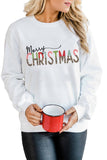 LC25313583-1-S, LC25313583-1-M, LC25313583-1-L, LC25313583-1-XL, LC25313583-1-2XL, White Merry Christmas Sweatshirt Women Leopar Holiday Pullover Tops