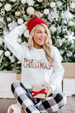 LC25313583-1-S, LC25313583-1-M, LC25313583-1-L, LC25313583-1-XL, LC25313583-1-2XL, White Merry Christmas Sweatshirt Women Leopar Holiday Pullover Tops