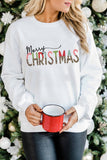 LC25313583-1-S, LC25313583-1-M, LC25313583-1-L, LC25313583-1-XL, LC25313583-1-2XL, White Merry Christmas Sweatshirt Women Leopar Holiday Pullover Tops