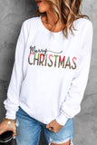 LC25313583-1-S, LC25313583-1-M, LC25313583-1-L, LC25313583-1-XL, LC25313583-1-2XL, White Merry Christmas Sweatshirt Women Leopar Holiday Pullover Tops