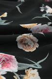 LC6111317-2-S, LC6111317-2-M, LC6111317-2-L, LC6111317-2-XL, Black Vintage Floral Print Drawstring Flowy Dress