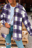LC8511482-8-S, LC8511482-8-M, LC8511482-8-L, LC8511482-8-XL, LC8511482-8-2XL, Purple Women's Flannel Plaid Jacket Long Sleeve Buttoned Shirts Coats Shacket