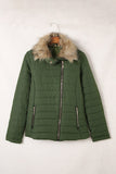 LC85117-9XXL, LC85117-9XL, LC85117-9L, LC85117-9M, LC85117-9S, Broute Green Winter Coats for Women Camel Faux Fur Collar Trim Black Quilted Jacket Outerwear