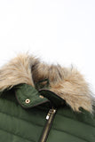 LC85117-9XXL, LC85117-9XL, LC85117-9L, LC85117-9M, LC85117-9S, Broute Green Winter Coats for Women Camel Faux Fur Collar Trim Black Quilted Jacket Outerwear