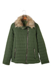 LC85117-9XXL, LC85117-9XL, LC85117-9L, LC85117-9M, LC85117-9S, Broute Green Winter Coats for Women Camel Faux Fur Collar Trim Black Quilted Jacket Outerwear