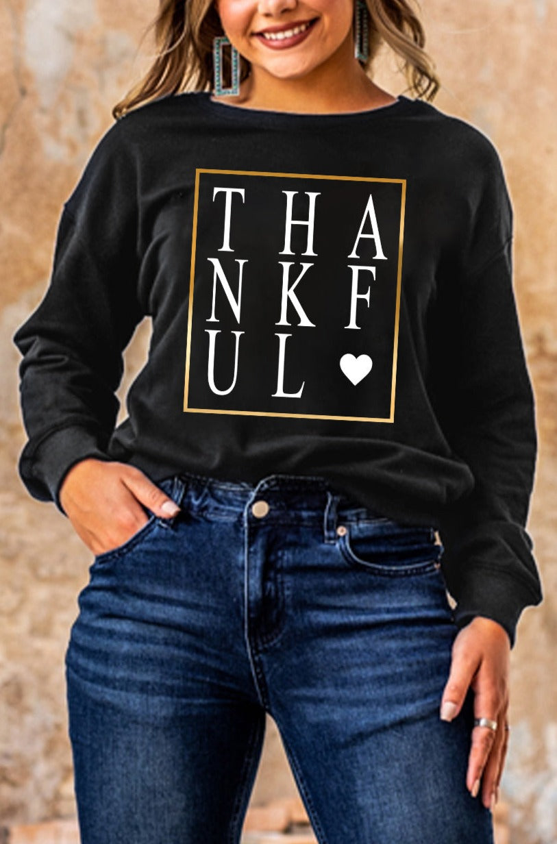 LC25313431-2-S, LC25313431-2-M, LC25313431-2-L, LC25313431-2-XL, LC25313431-2-2XL, Black Women Thankful Thanksgiving Day Tees Long Sleeve Sweatshirt