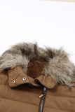 LC85117-17XXL, LC85117-17XL, LC85117-17L, LC85117-17M, LC85117-17S, Almond Brown Winter Coats for Women Camel Faux Fur Collar Trim Black Quilted Jacket Outerwear