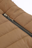 LC85117-17XXL, LC85117-17XL, LC85117-17L, LC85117-17M, LC85117-17S, Almond Brown Winter Coats for Women Camel Faux Fur Collar Trim Black Quilted Jacket Outerwear