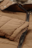 LC85117-17XXL, LC85117-17XL, LC85117-17L, LC85117-17M, LC85117-17S, Almond Brown Winter Coats for Women Camel Faux Fur Collar Trim Black Quilted Jacket Outerwear