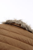 LC85117-17XXL, LC85117-17XL, LC85117-17L, LC85117-17M, LC85117-17S, Almond Brown Winter Coats for Women Camel Faux Fur Collar Trim Black Quilted Jacket Outerwear