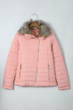 LC85117-10-XXL, LC85117-10-XL, LC85117-10-L, LC85117-10-M, LC85117-10-S, LC85117-10-2XL, powder pink Winter Coats for Women Camel Faux Fur Collar Trim Black Quilted Jacket Outerwear