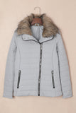 LC85117-1011-2XL, LC85117-1011-L, LC85117-1011-M, LC85117-1011-S, LC85117-1011-XL, Glacier Grey Winter Coats for Women Camel Faux Fur Collar Trim Black Quilted Jacket Outerwear