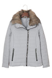 LC85117-1011-2XL, LC85117-1011-L, LC85117-1011-M, LC85117-1011-S, LC85117-1011-XL, Glacier Grey Winter Coats for Women Camel Faux Fur Collar Trim Black Quilted Jacket Outerwear